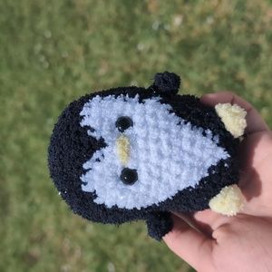 Cute black heart penguin crochet plushie